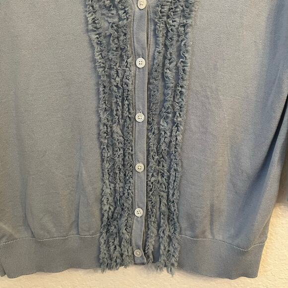 Talbots Cardigan Womens M Silk Blend Fringe Trim Pastel Blue Coquette Office - Picture 4 of 11